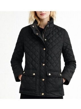 J.CREW Quilted Black Jacket with Gold Buttons Down Puffer size Small